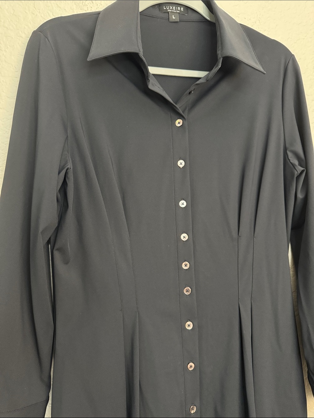 NEW Luxeire Long Sleeve Fit-and-Flare Shirt Dress Large Wrinkle Free Performance - Picture 3 of 7